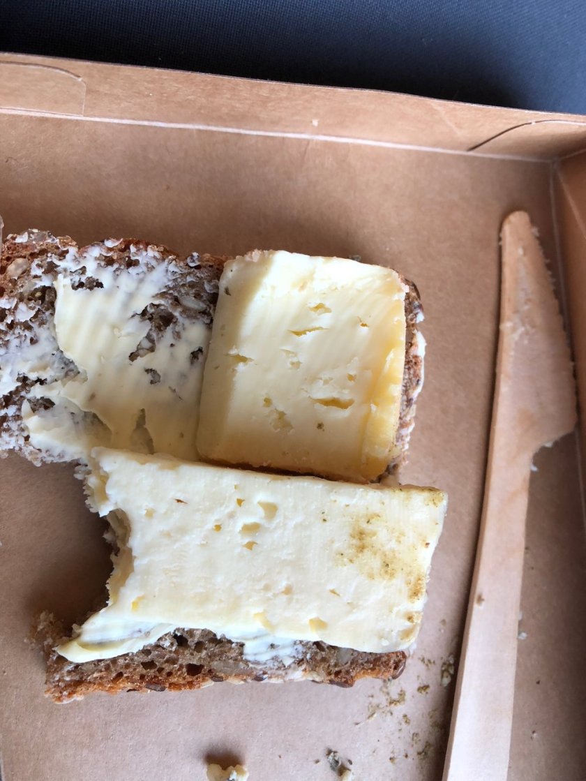  Working on the idea that you know what a train looks like. This was the remains of a very nice bread, apple and cheese box.   Train food. Even the bread was much better than it used to be.  